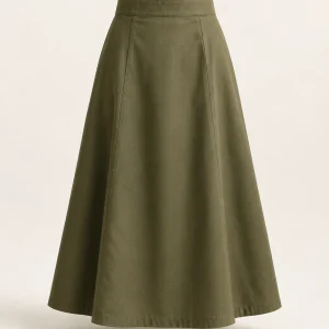 Cotton A Line Skirt in Olive
