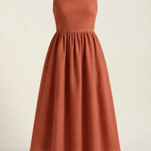 Linen Blend Midi Dress in Terracotta