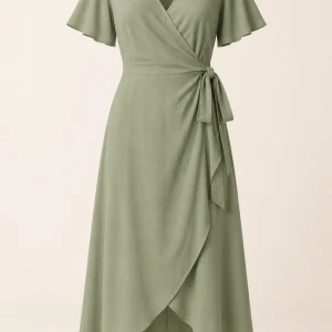 Soft Wrap Midi Dress in Sage