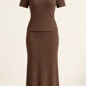 Rib Knit Two Piece Set in Cocoa