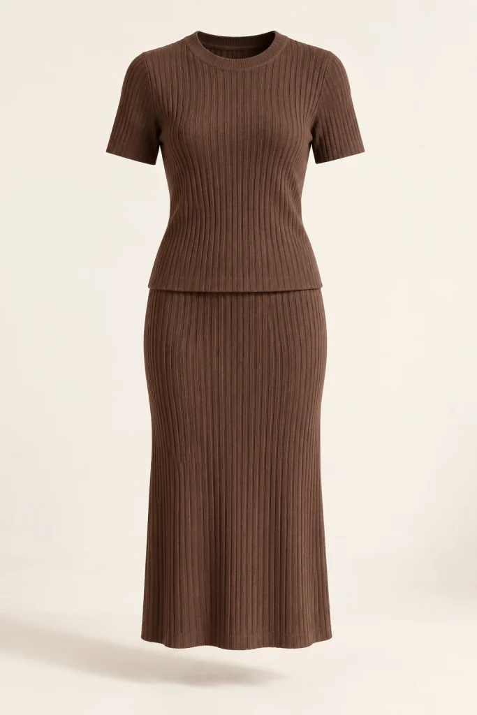 Rib Knit Two Piece Set in Cocoa